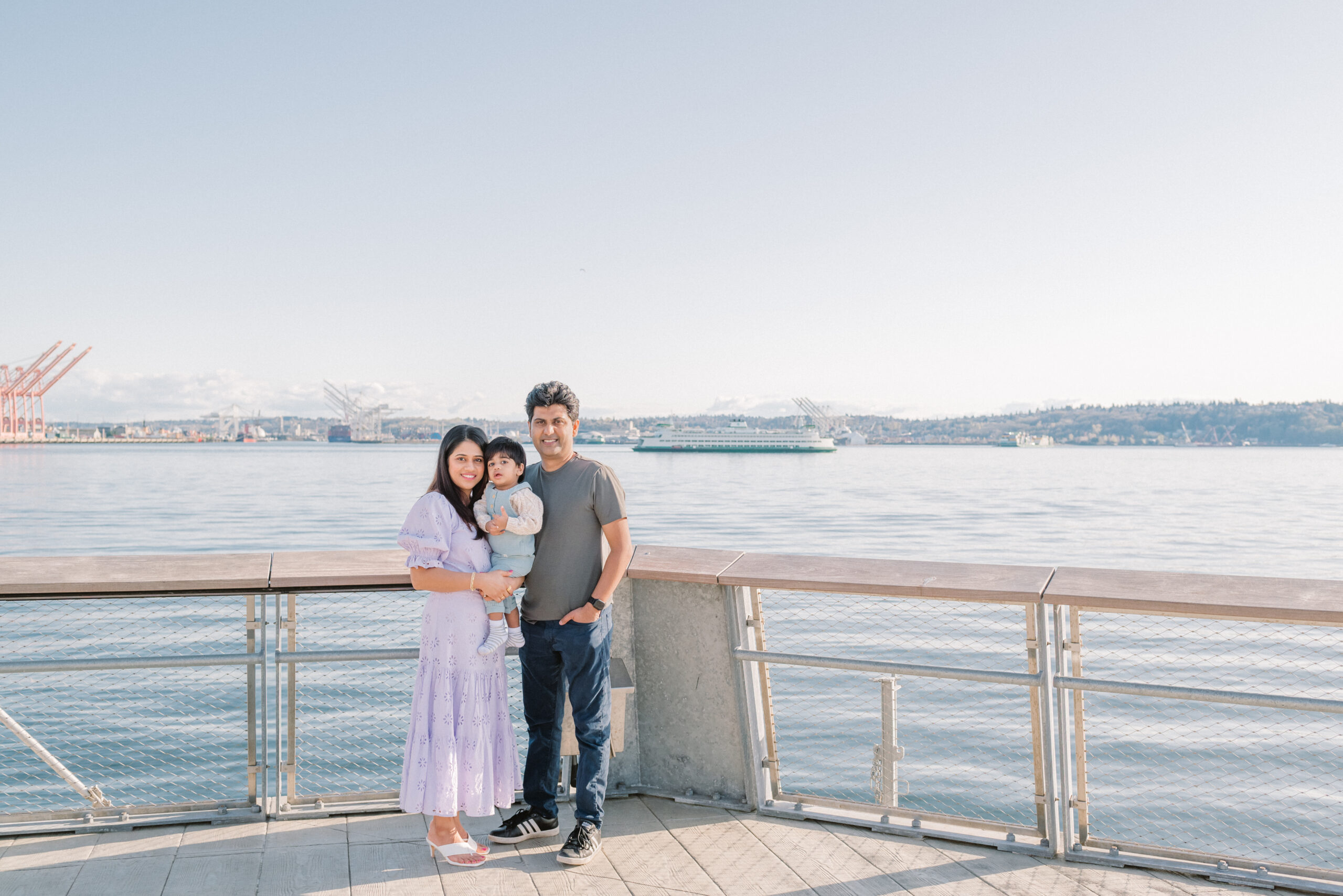 Seattle family in front of the Puget Sound