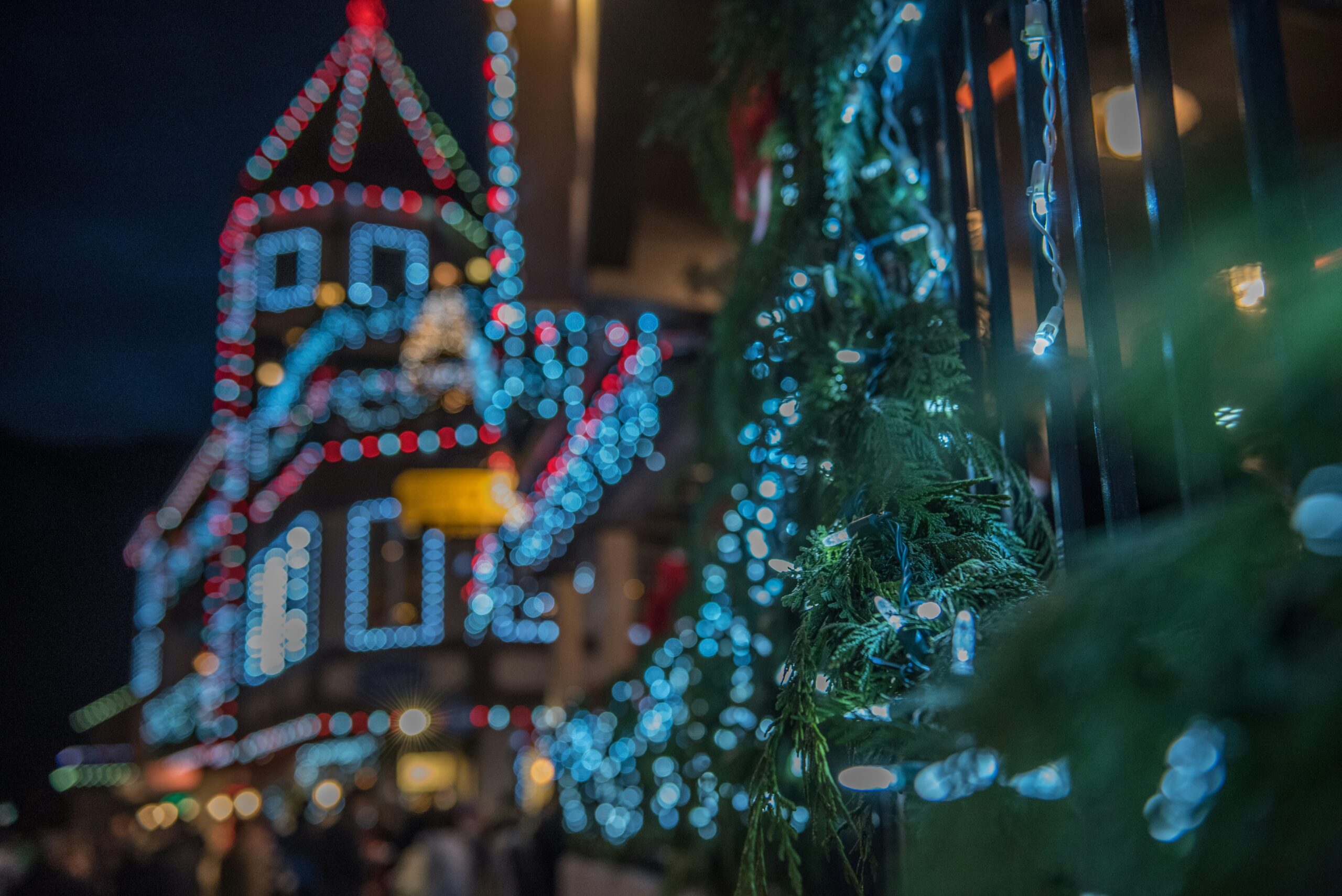 Leavenworth christmas lights in the dark